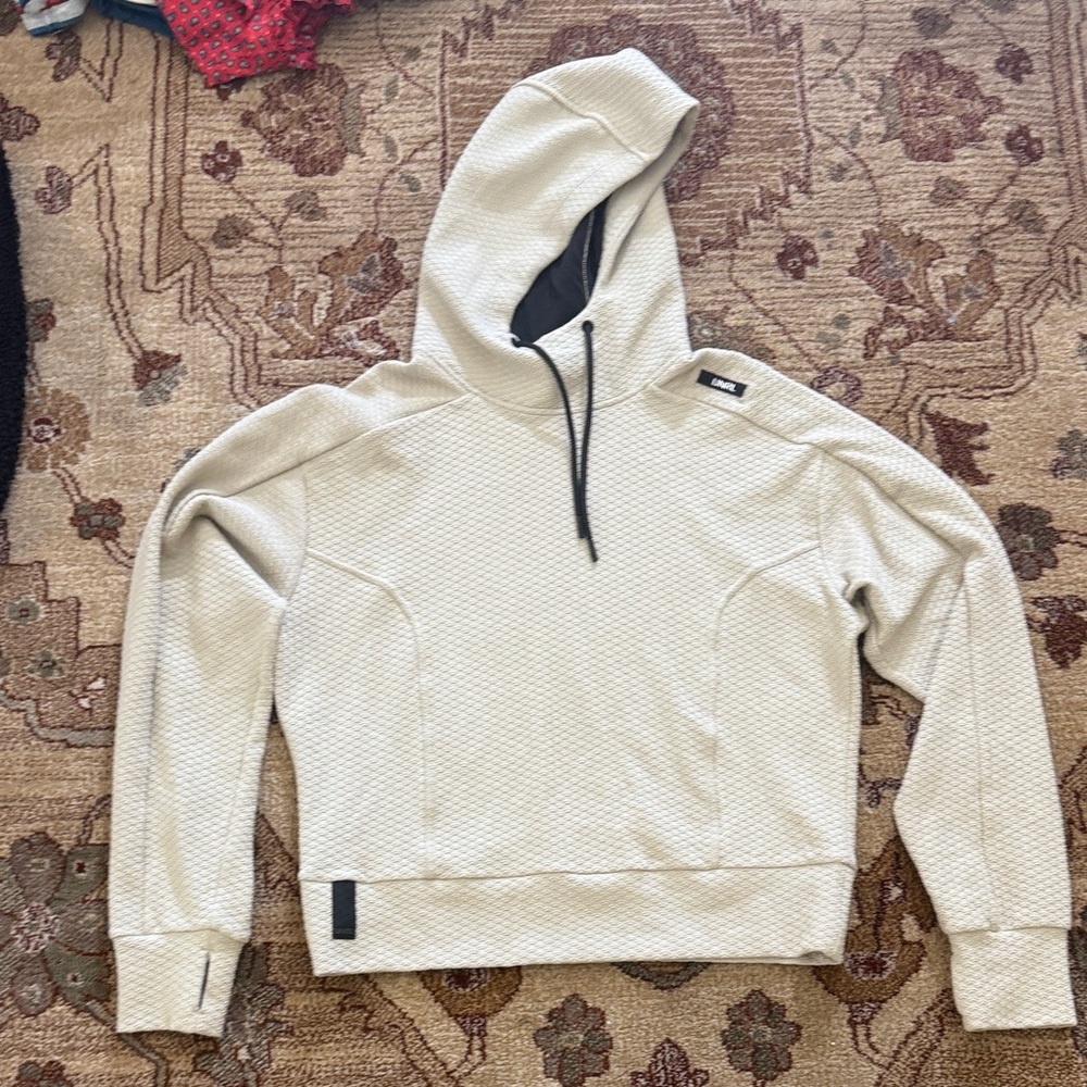 Neutral Cream Quilted Hoodie Sweatshirt with Hood